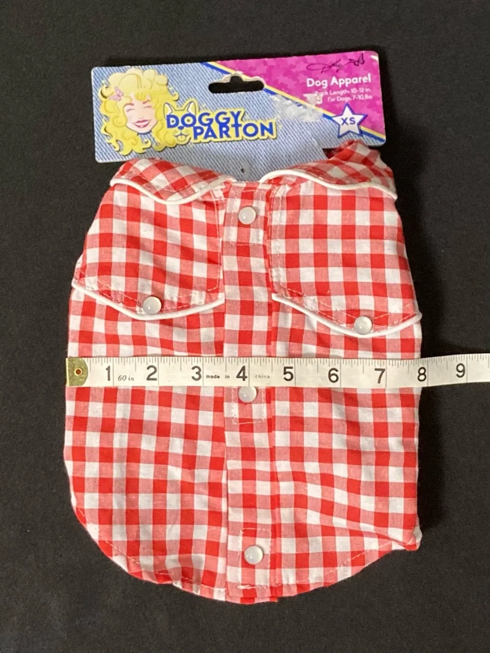⭐️ Dolly Parton Doggy Parton Red Gingham Dog Shirt Size XS For Dogs 7-10 lbs
